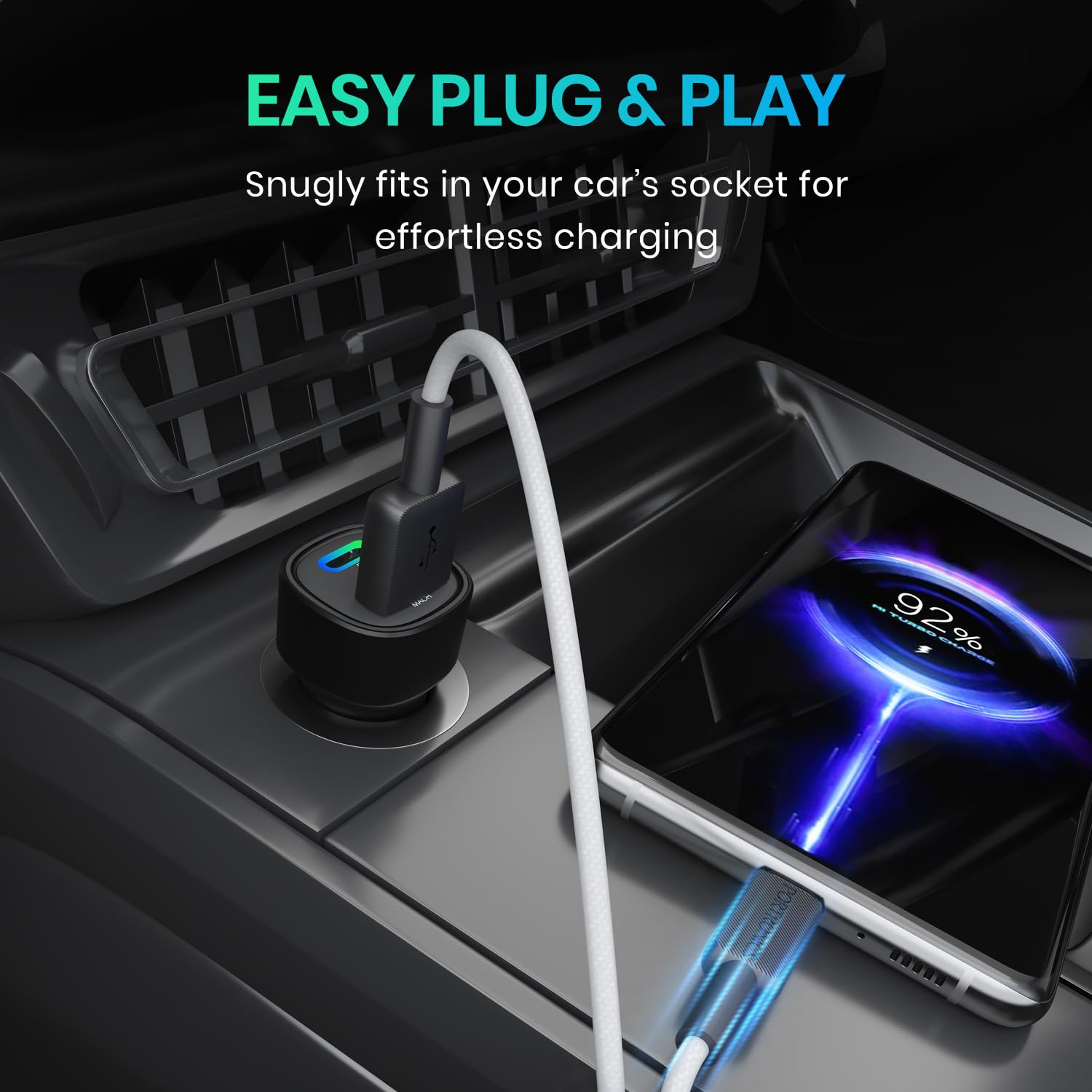 Portronics 80W Dual Output Fast Car Charger | Type-C PD & USB | LED Indicator | Car Charging Adapter Compatible with All Vehicles