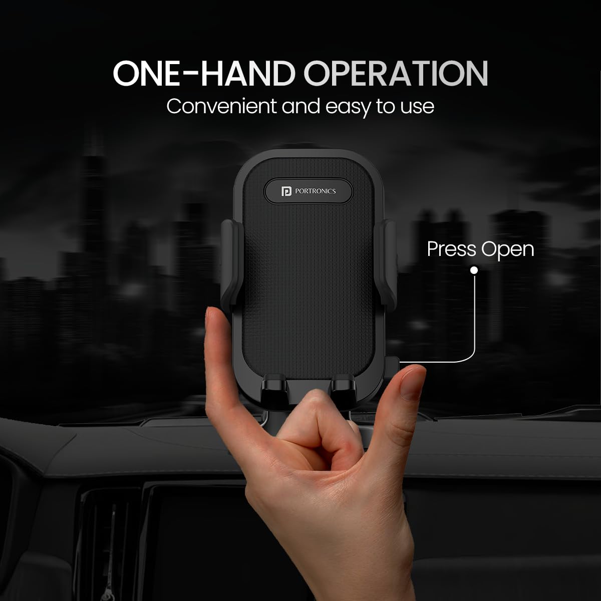 Portronics Clamp M4 Car Phone Holder | 360° Rotation Mobile Stand for Car Dashboard & Windshield