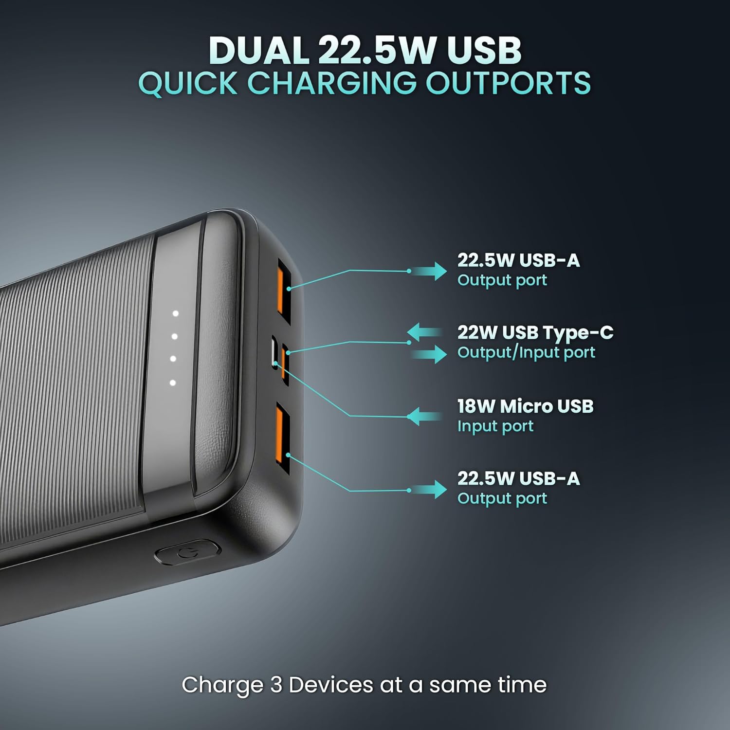 Kratos Legend Champ 20000mAh Power Bank | 22.5W Fast Charging | High-Capacity Portable Charger
