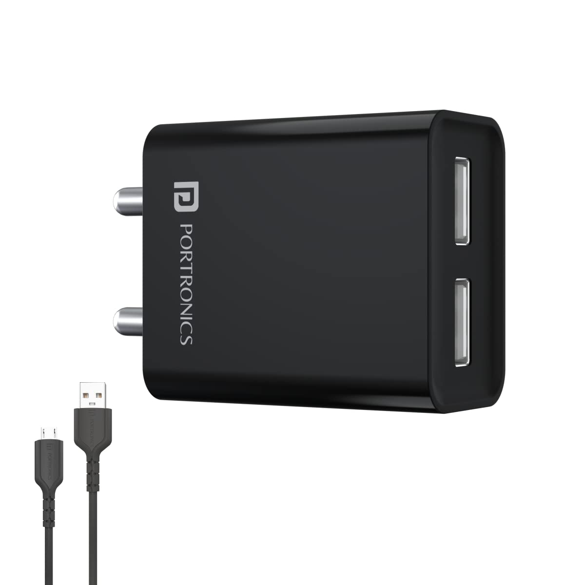 Portronics Adapto 66 Dual USB Wall Charger | 12W 2.4A Output | Fast & Reliable Charging