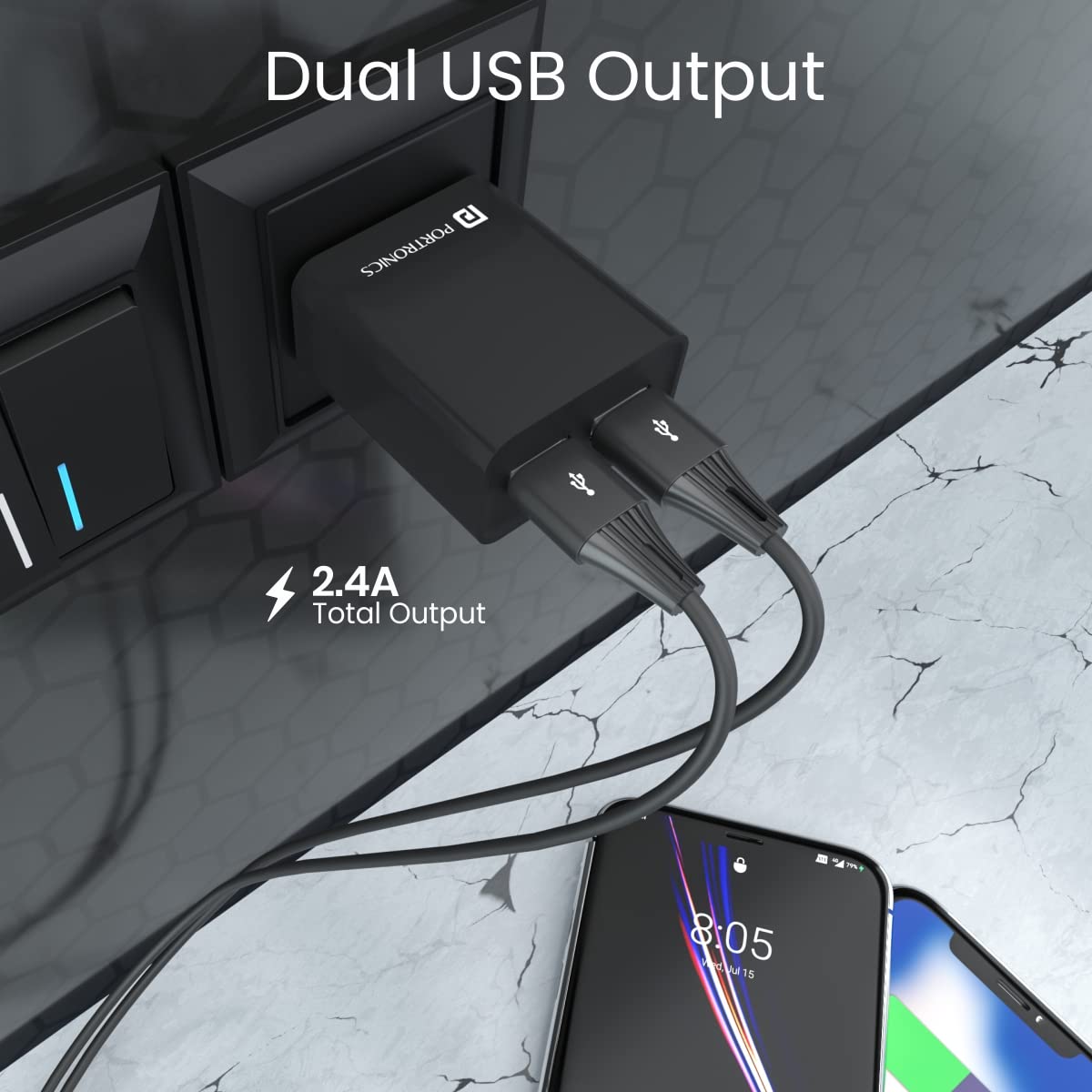 Portronics Adapto 66 Dual USB Wall Charger | 12W 2.4A Output | Fast & Reliable Charging