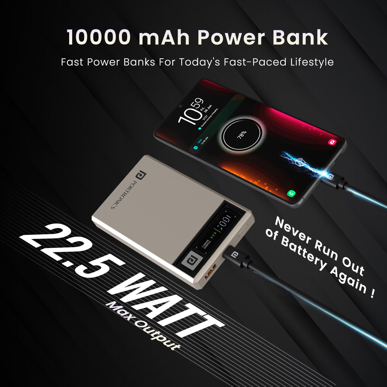Portronics Luxcell MagClick 10K Power Bank | 10000mAh 15W Magnetic Wireless Fast Charging | Nano Compact Design