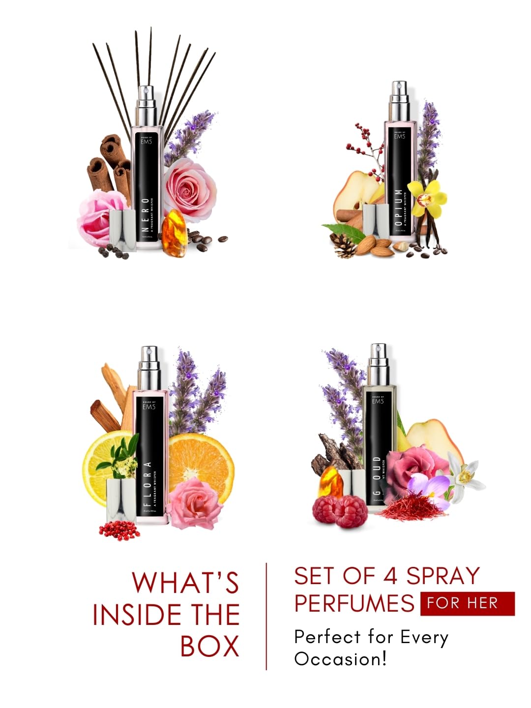 EM5 Combo Pack of 4 – Exclusive Eau De Parfum Collection for Her Perfume Spray Gift Set for Women