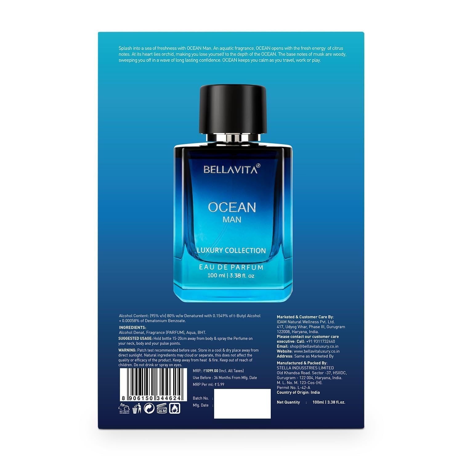 Bella Vita Luxury Oud Parfum Intense & Ocean Aquatic Eau De Parfum – Unisex Long-Lasting Fragrance with Marine, Orchid, Musk & Citrusy Notes