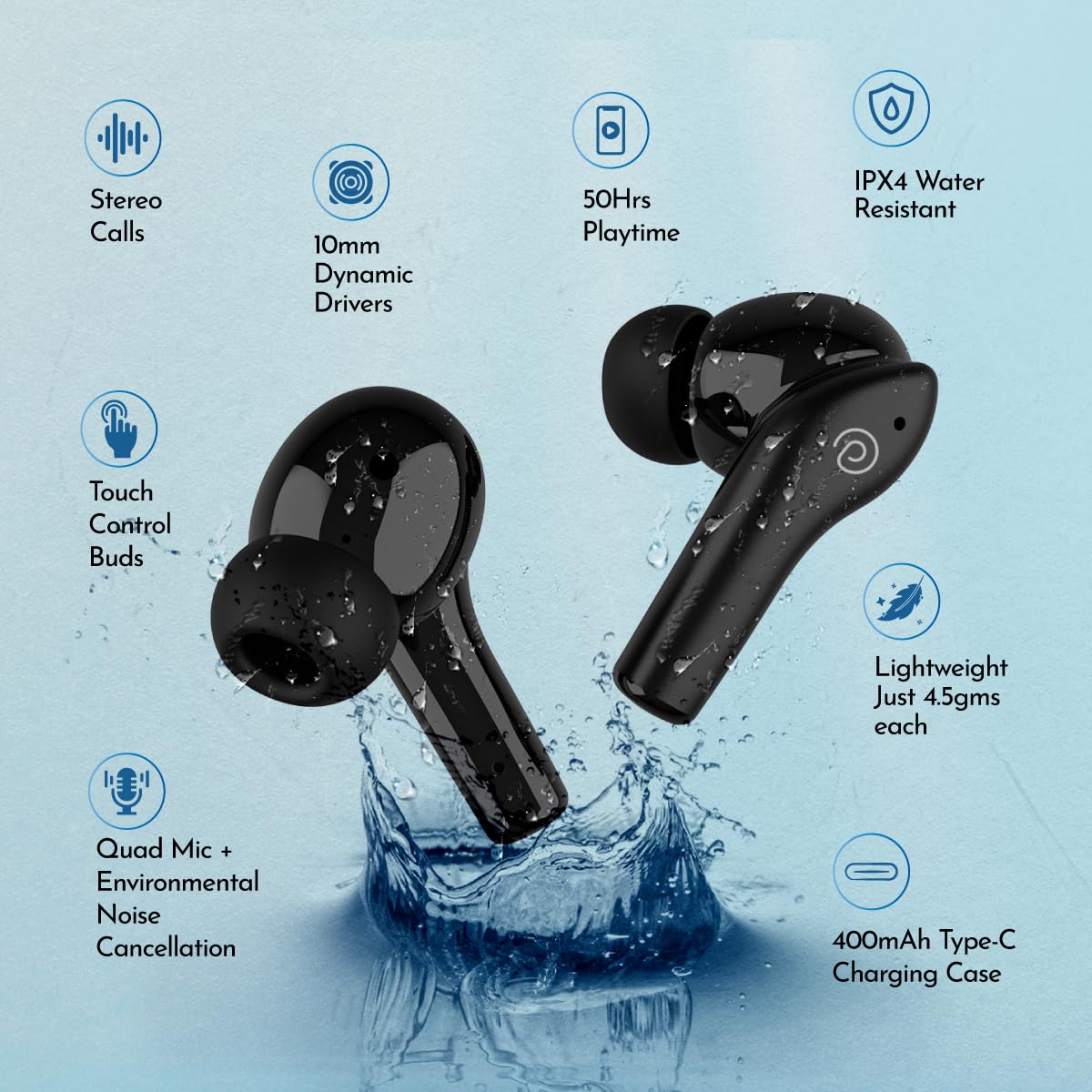 pTron Basspods Encore Quad Mic ENC TWS Earbuds