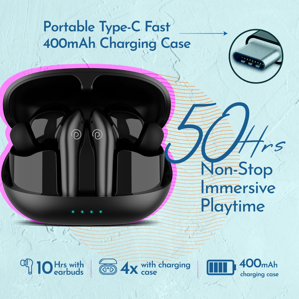 pTron Basspods Encore Quad Mic ENC TWS Earbuds