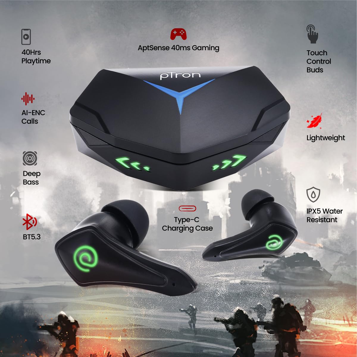 pTron Basspods Torq TWS Earbuds