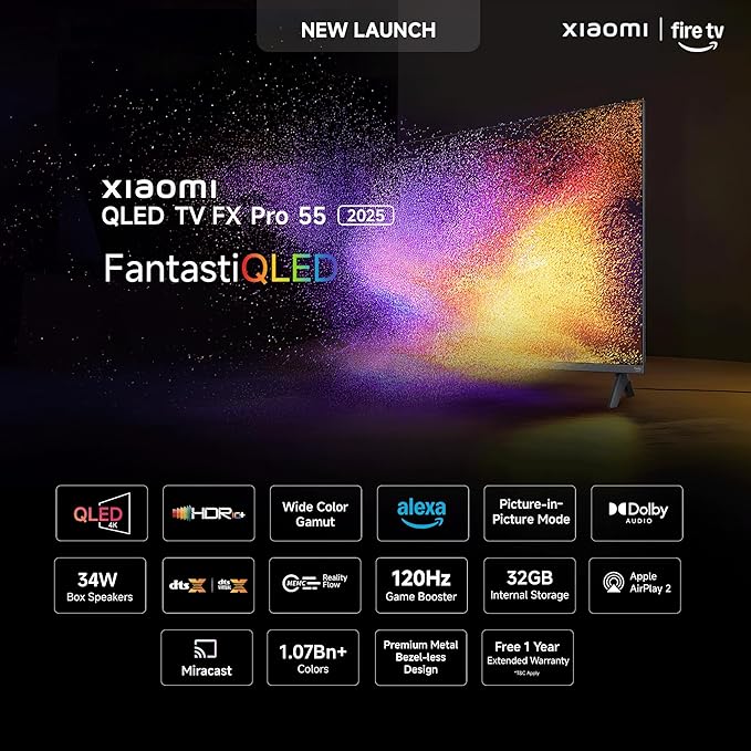 Xiaomi 138 cm (55 inch) FX Pro QLED Ultra HD 4K Smart Fire TV Model: L55MB-FPIN