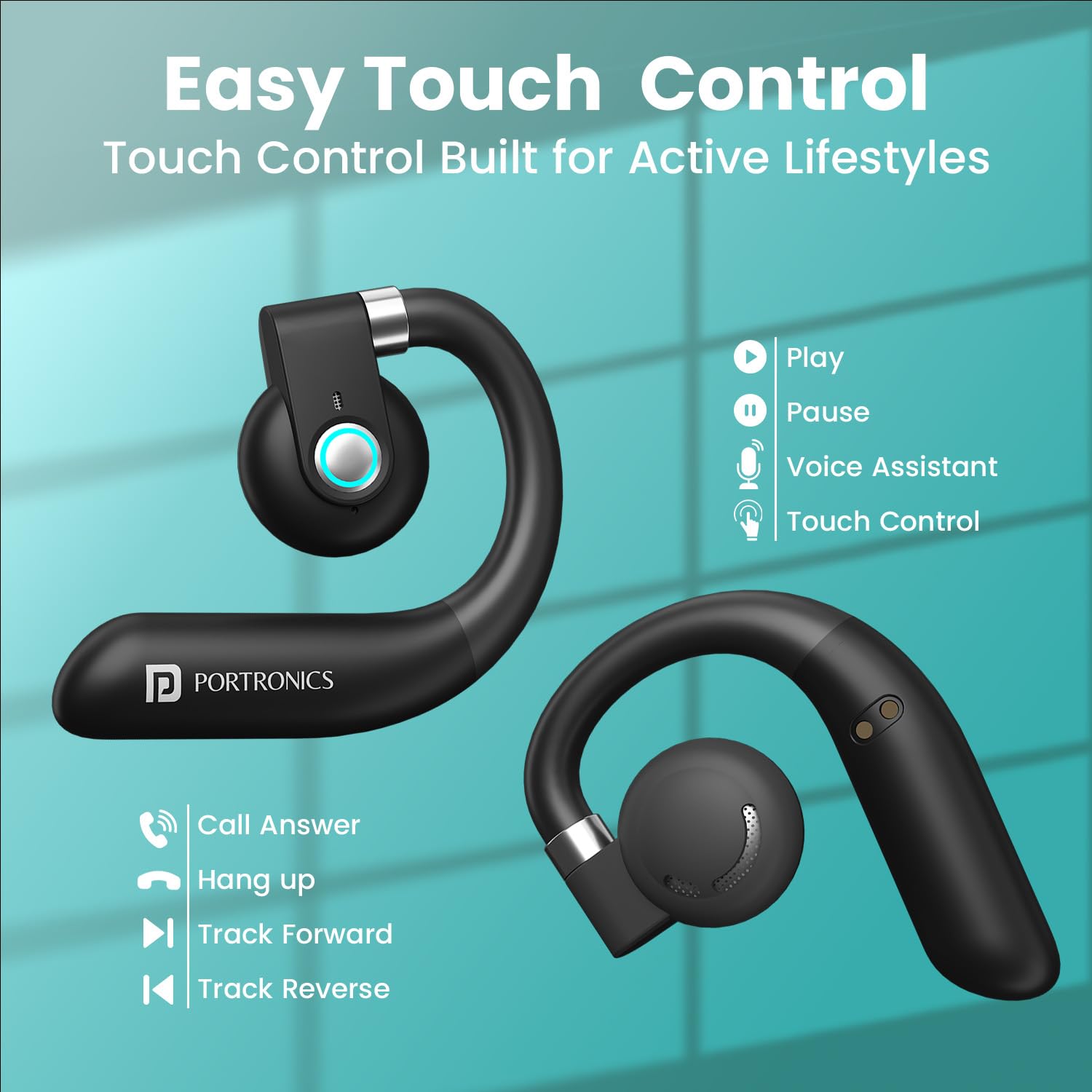 Portronics Harmonics Twins S14 Over Ear OWS Smart Wireless Earbuds
