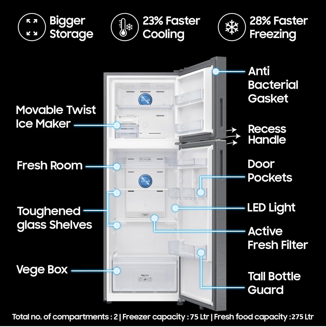 Samsung 350 L 3 Star Convertible 5-in-1 Digital Inverter Frost Free Double Door Refrigerator