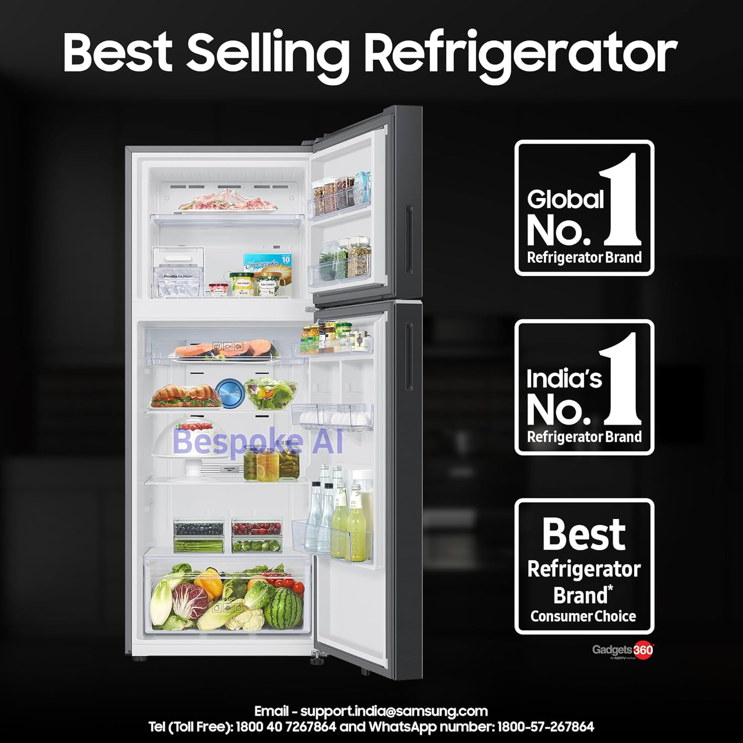 Samsung 467 L Convertible 5-in-1 Digital Inverter Frost Free Double Door Bespoke AI WiFi Enabled Refrigerator RT80F51C3KHL