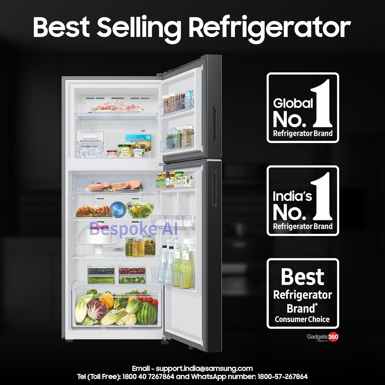Samsung 396 L Digital Inverter Bespoke AI WiFi Enabled Frost Free Double Door Refrigerator RT41DG6A4DB1HL