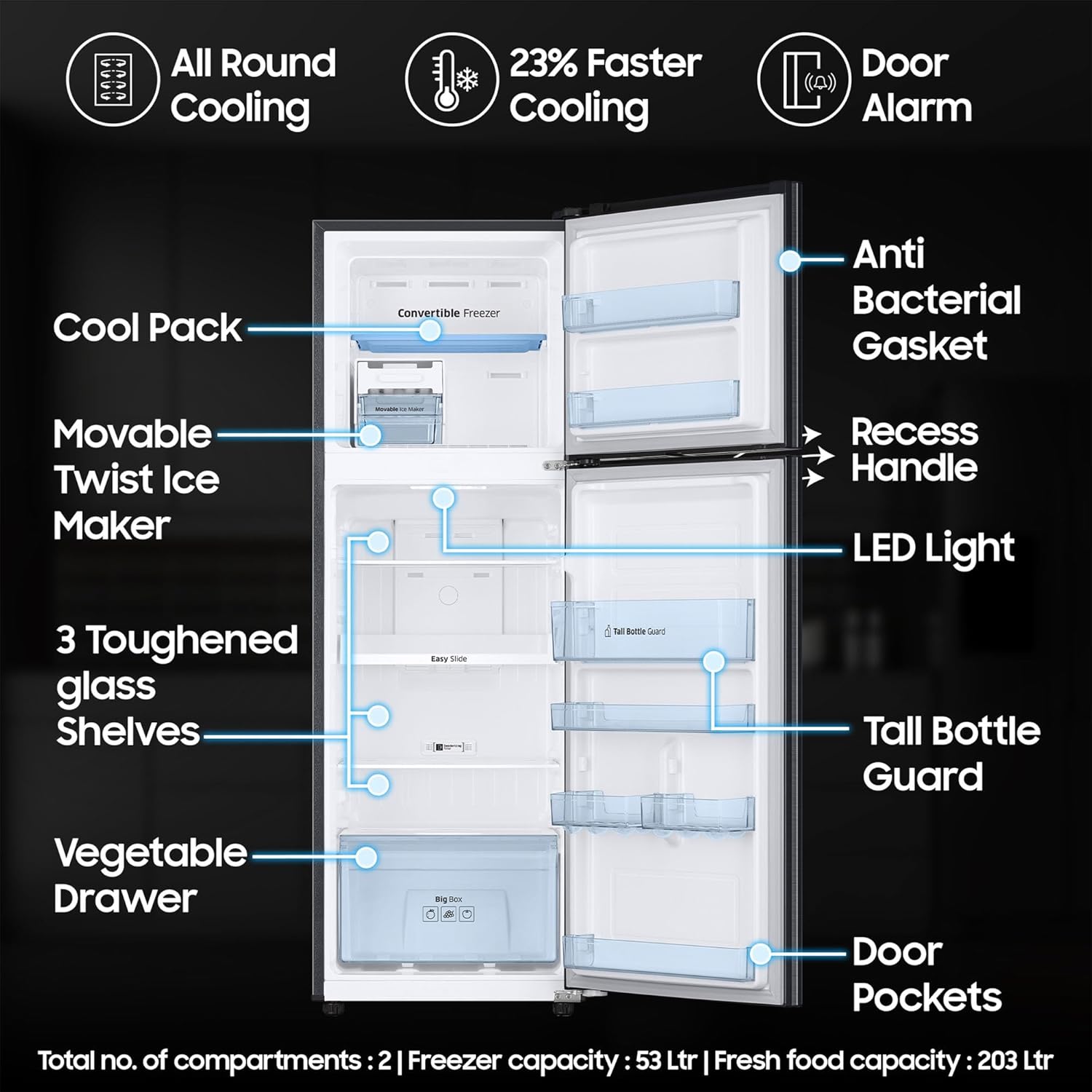 Samsung 256 L Digital Inverter Frost Free Double Door Refrigerator with Display  RT30C3733BX