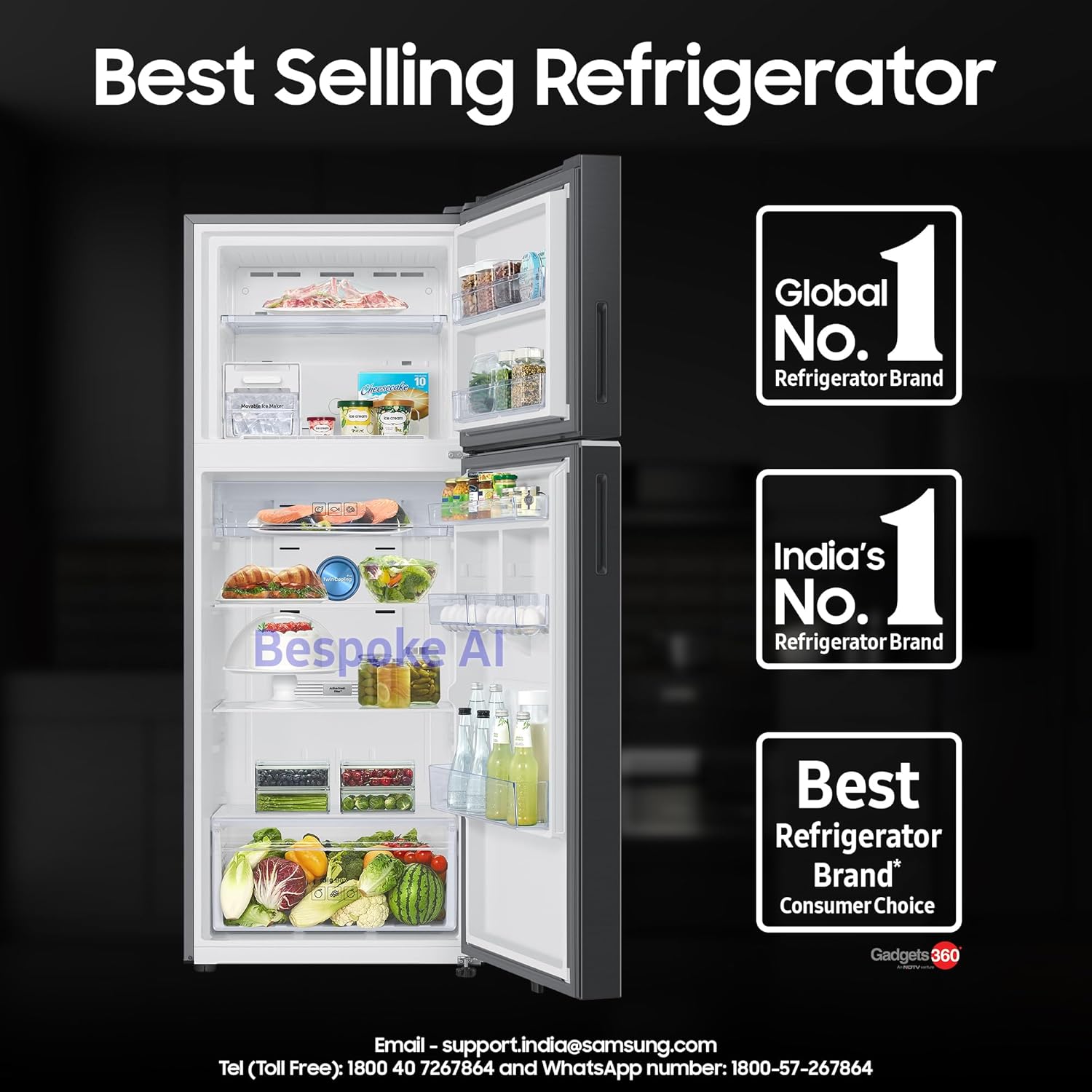Samsung 419 L 3 Star Convertible 5-in-1 Bespoke AI WiFi Enabled Frost Free Double Door Refrigerator RT45DG6A4DB1HL