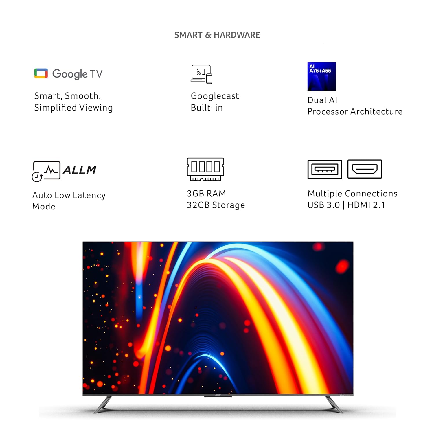 Acer 164 cm (65 inch) M Series 4K Ultra HD Smart QLED Mini LED Google TV Model: AR65UDMGR2885AT