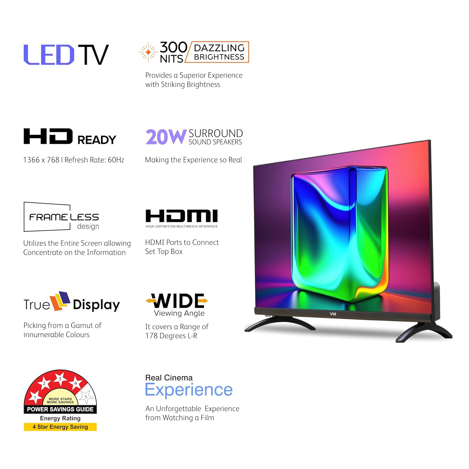 VW 60 cm (24 inch) Premium Series HD Ready LED TV Model VW24A