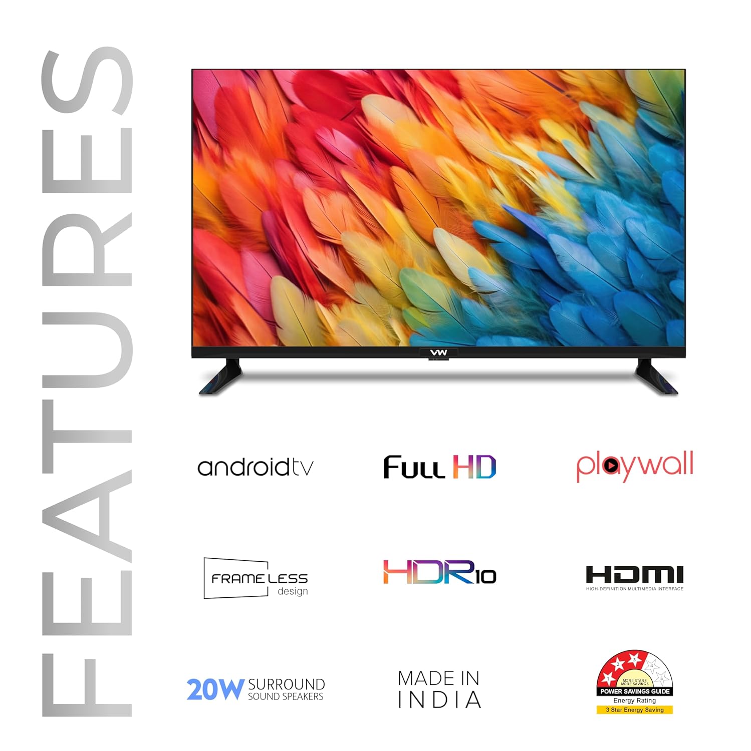VW 109 cm (43 inch) Playwall Frameless Series Full HD Android Smart LED TV Model VW43F2