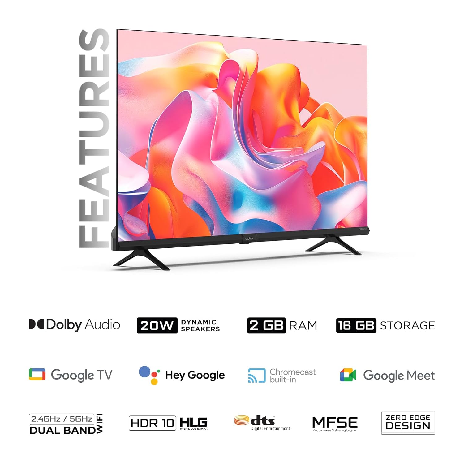 Wobble 109 cm (43 inch) UD Series 4K Ultra HD Smart LED Google TV Model WB43GTAW9602UDFL