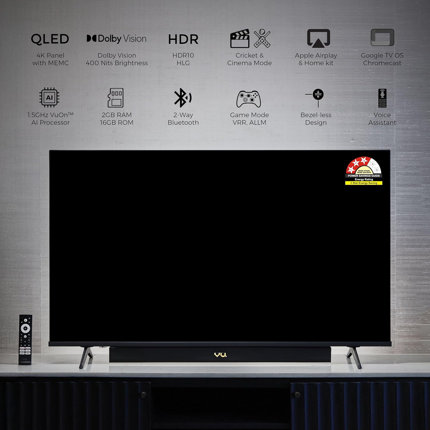 Vu 164 cm (65 inch) Vibe Series 4K Ultra HD QLED Smart Google TV Model 65VIBE-DV