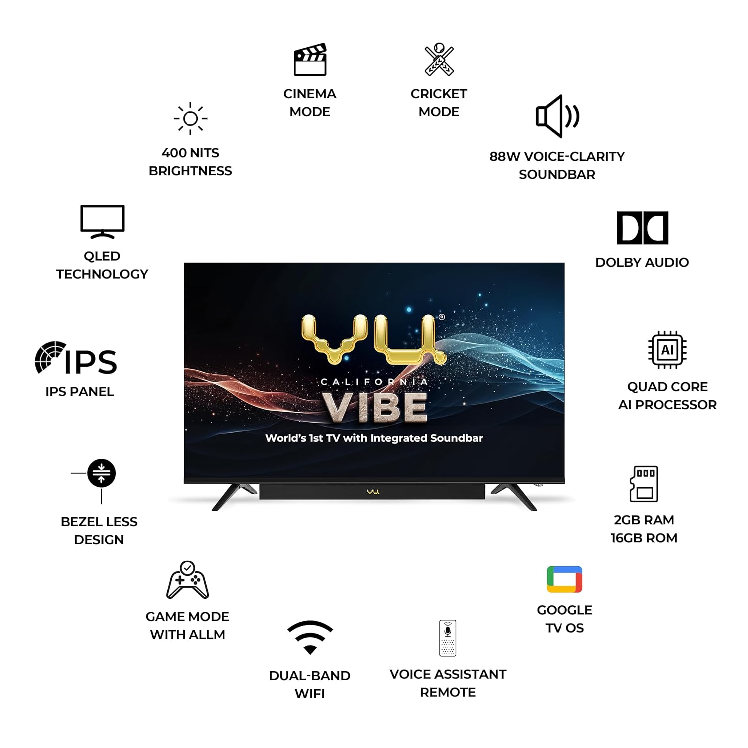 Vu 108 cm (43 inch) Vibe Series 4K Ultra HD QLED Smart Google TV Model 43VIBE24