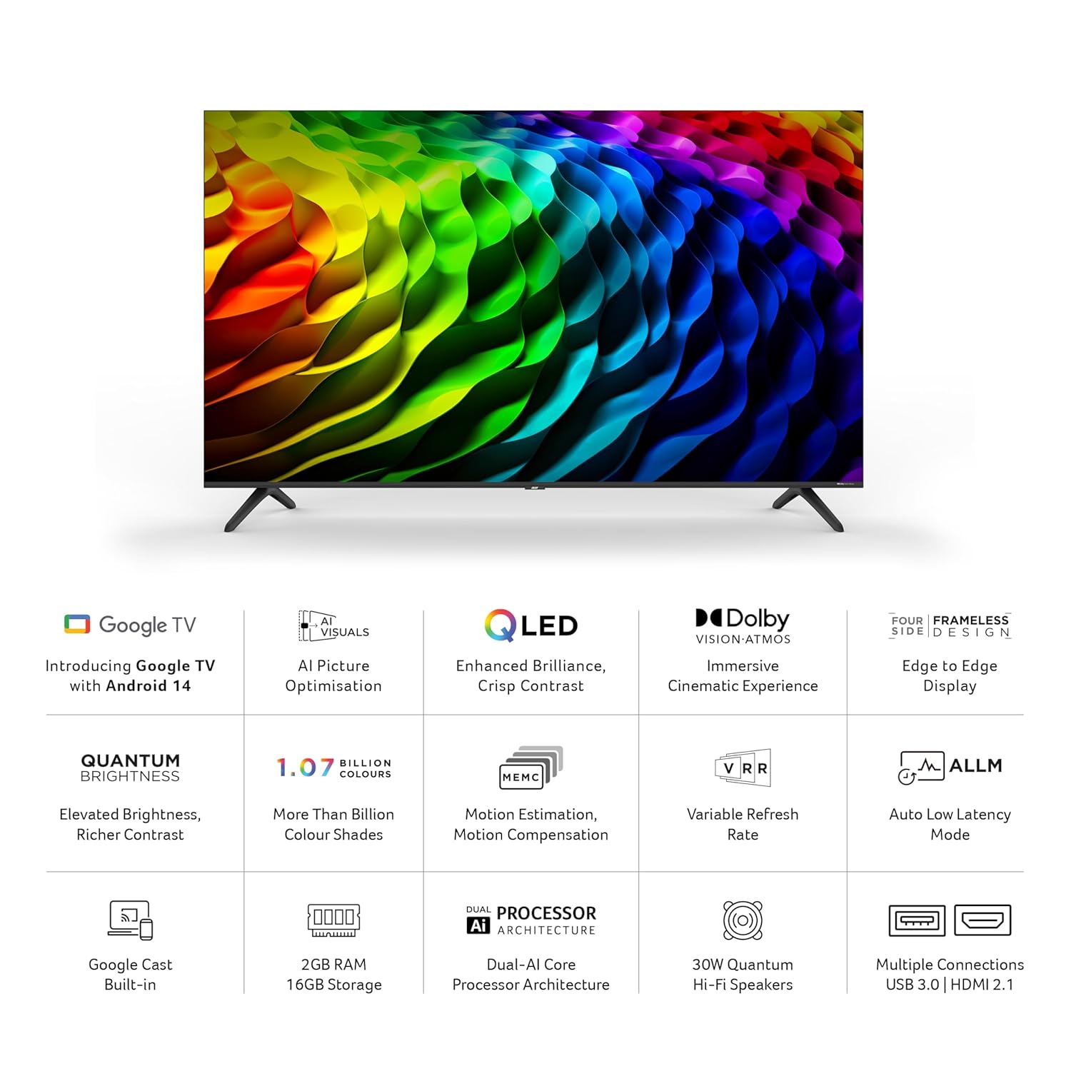 Acer 109 cm (43 inch) V PRO Series 4K Ultra HD Smart QLED Google TV (Model: AR43QDQGR2851AD)