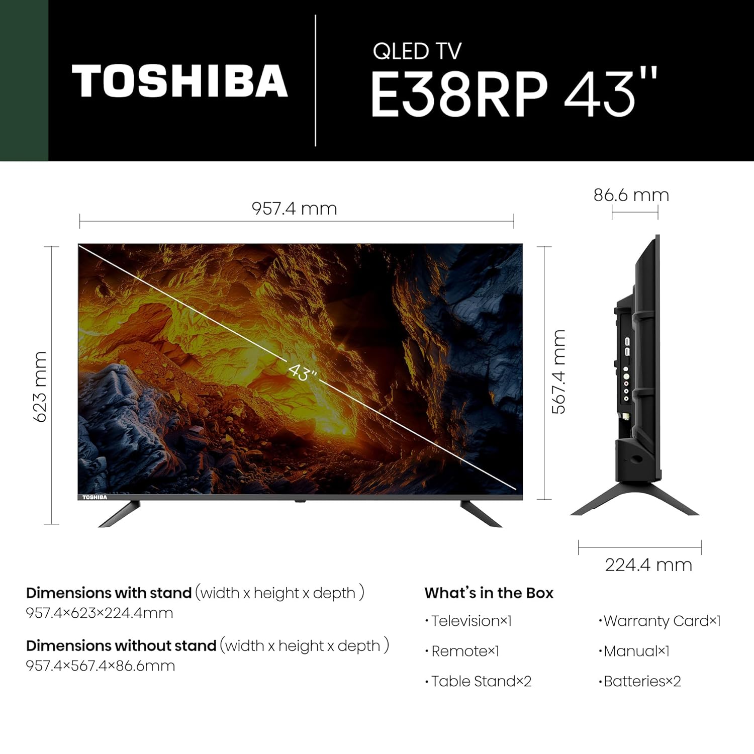 Toshiba 108 cm (43 inch) E38RP Series Full HD Ready Smart QLED Google TV Model 43E38RP