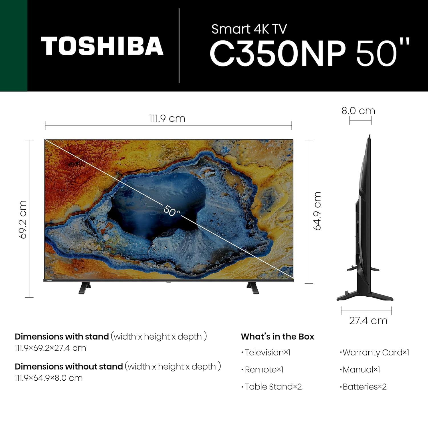 TOSHIBA 126 cm (50 inches) C350NP Series 4K Ultra HD Smart LED Google TV 50C350NP