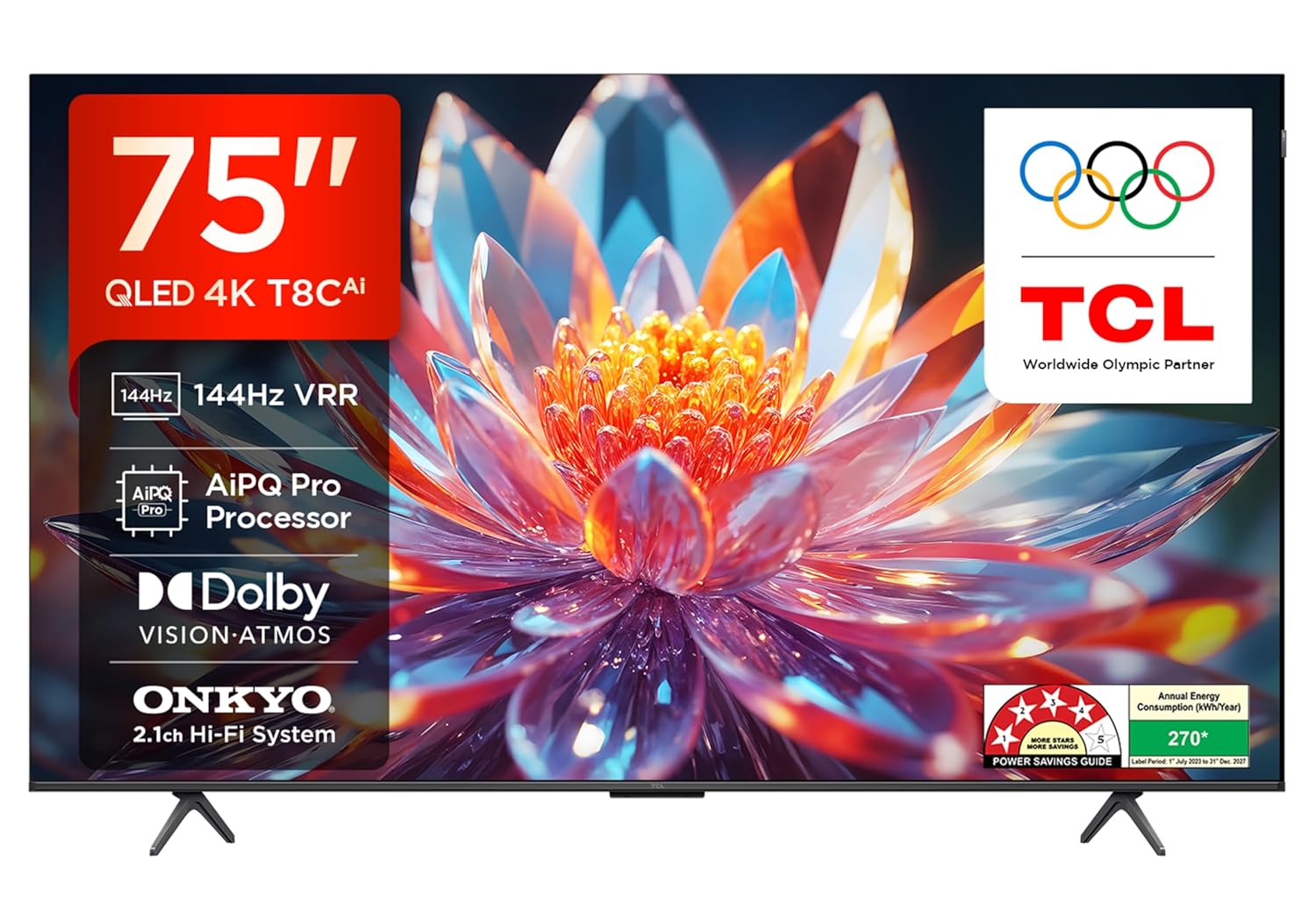 TCL 189 cm (75 inch) 4K Ultra HD Smart QLED Google TV Model 75T8C