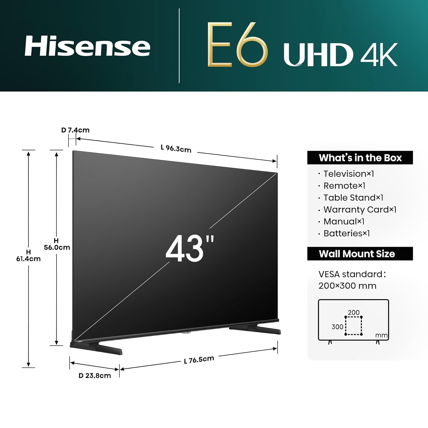 Hisense 108 cm (43 inch) E6N Series 4K Ultra HD Smart LED Google TV Model 43E6N