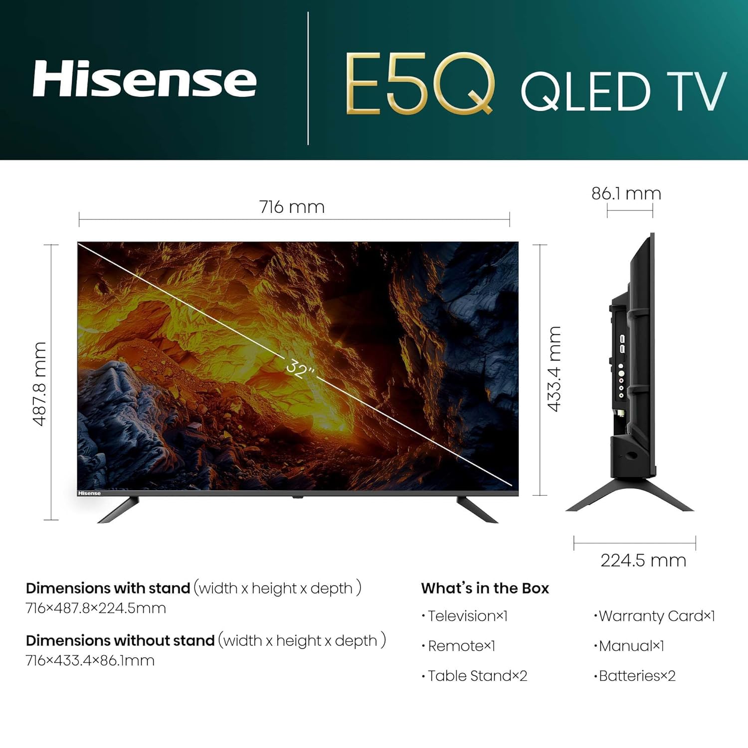 Hisense 80 cm (32 inch) E5Q Series HD Ready Smart QLED Google TV Model 32E5Q