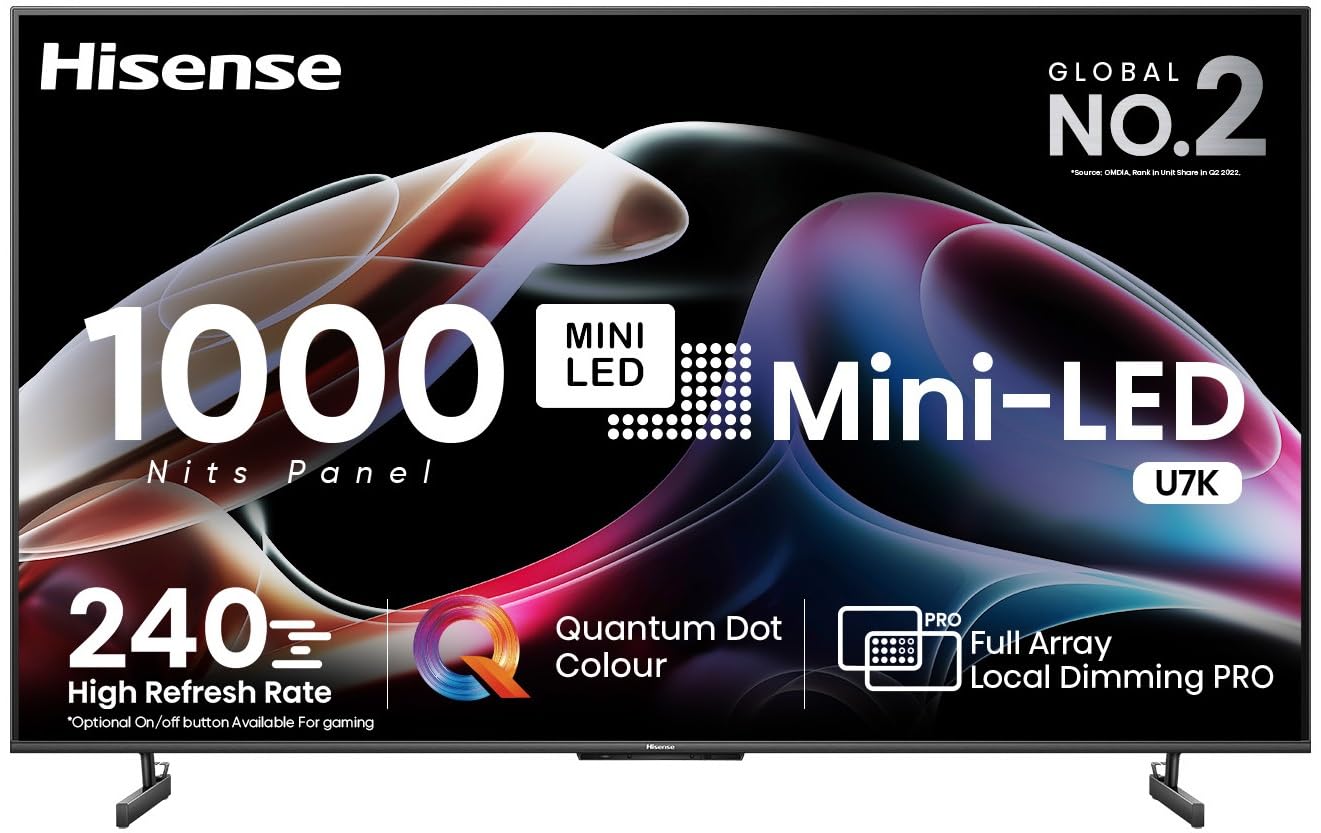 Hisense 139 cm (55 inch) 4K Ultra HD Smart Mini LED QLED TV Model 55U7K