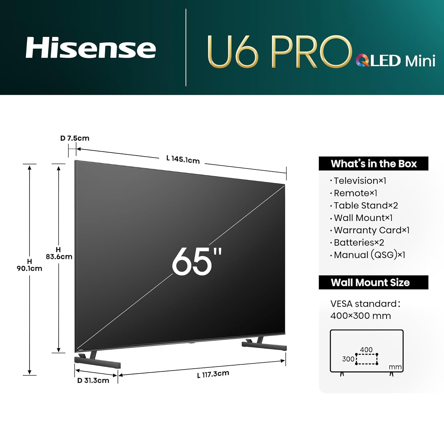 Hisense 164 cm (65 inch) U6N Pro Series 4K Ultra HD Smart QLED Mini LED TV Model 65U6N PRO