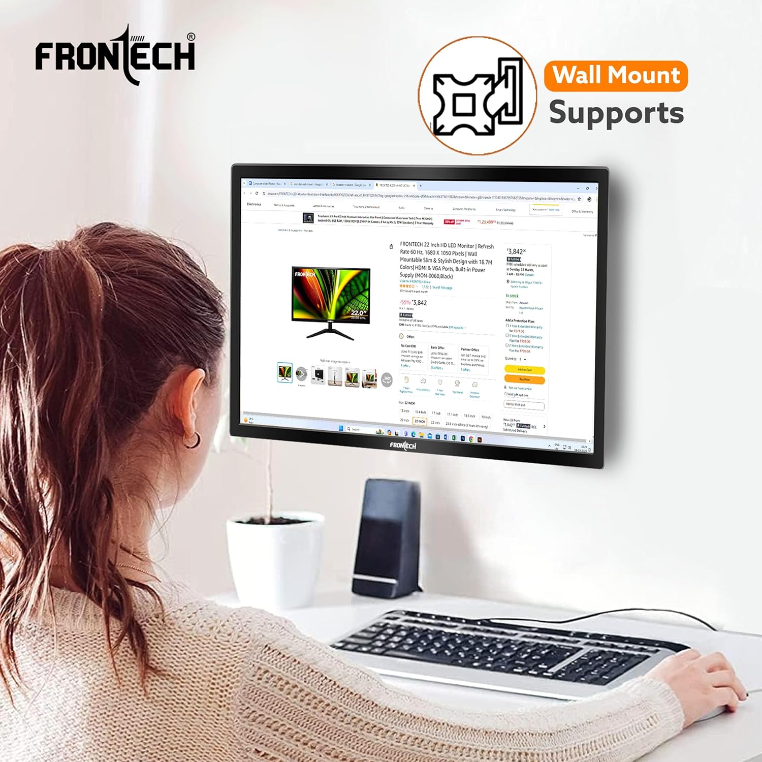 FRONTECH 20 Inch HD LED Monitor, 1600 x 900 Pixels, 60 Hz Refresh Rate Model MON-0054